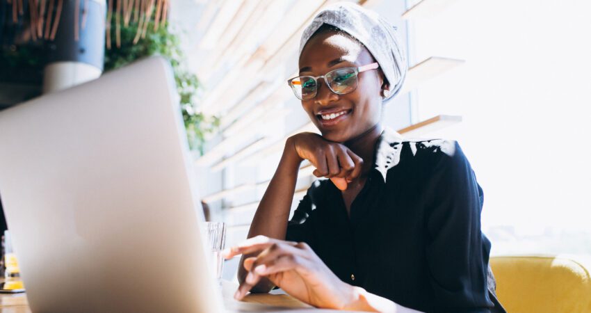 African american business woman with laptop