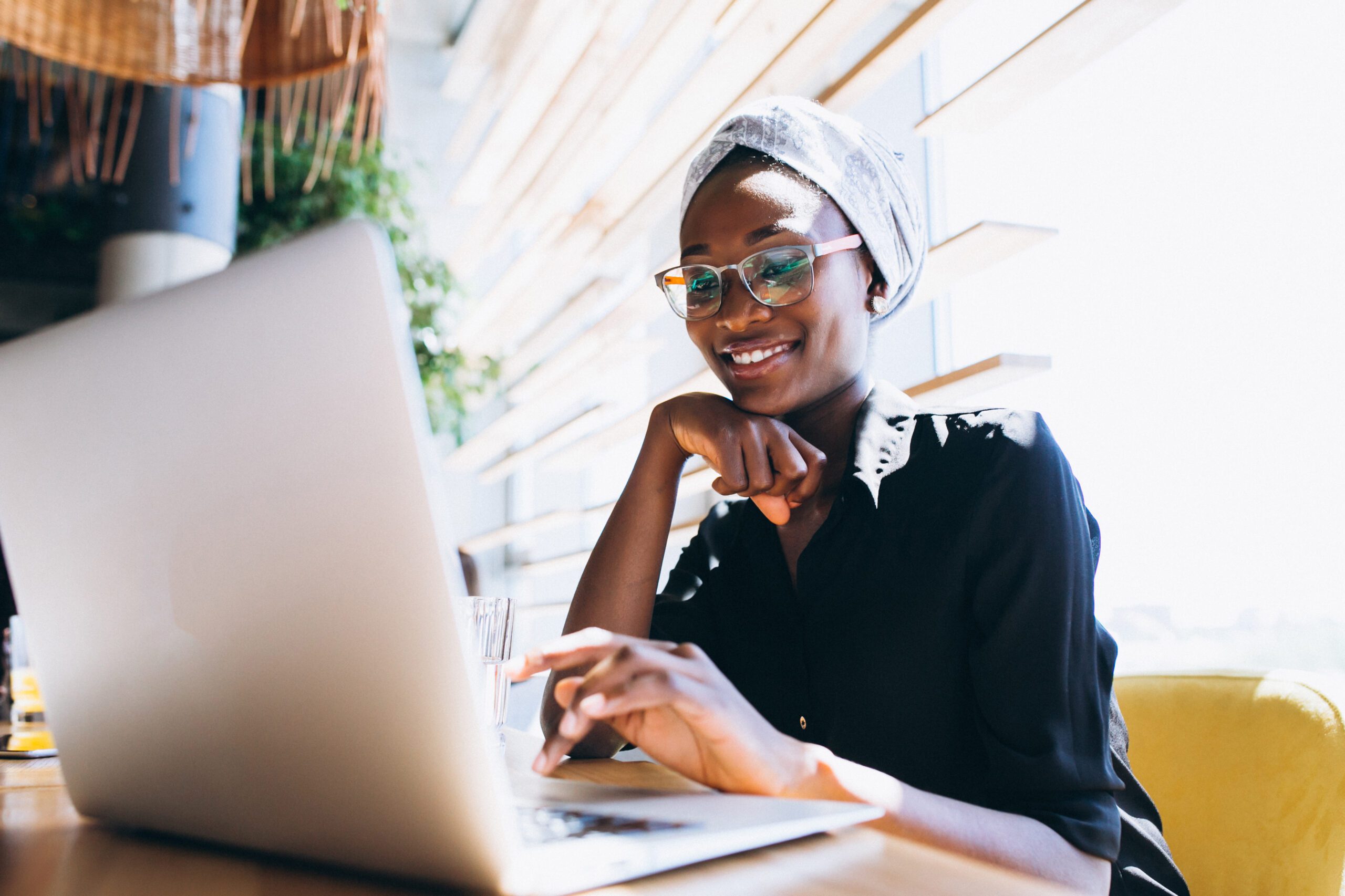 African american business woman with laptop